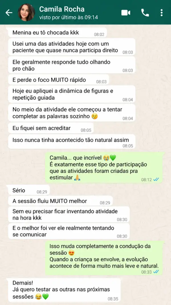 Conversa real de fonoaudióloga pelo WhatsApp