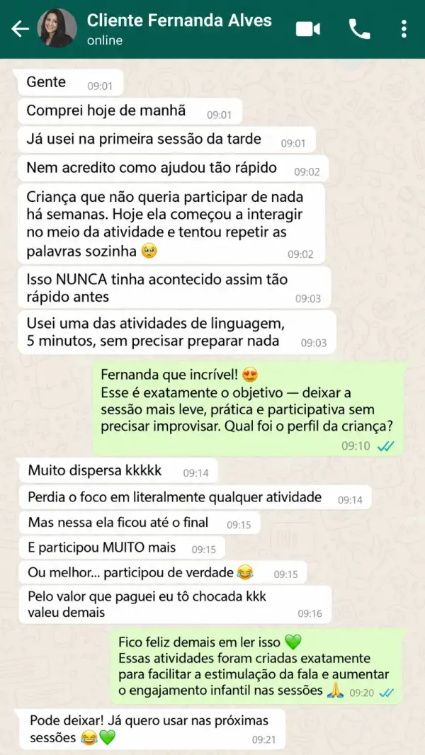 Conversa real de fonoaudióloga pelo WhatsApp