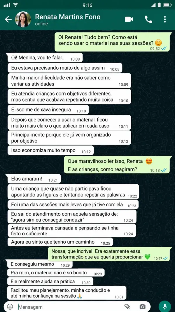 Conversa real de fonoaudióloga pelo WhatsApp