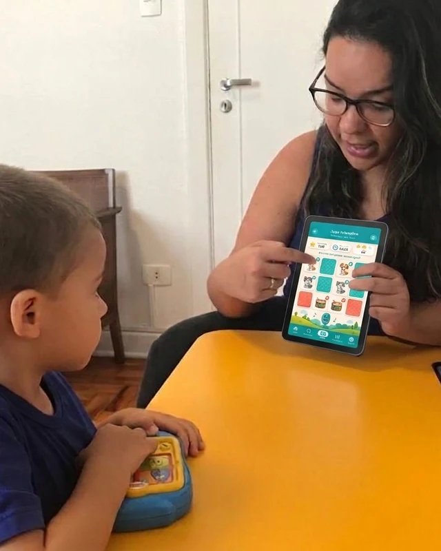 Letícia Barbosa, fonoaudióloga, usando o EloFala no atendimento